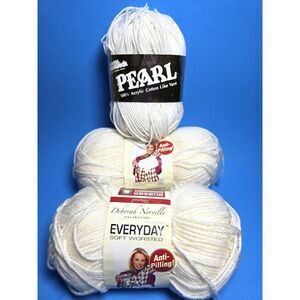White Acrylic Yarn Skein Lot X 3 Premier Everyday Brunswick Rated 3 & 4